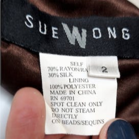 Sue Wong brown halter crochet cutout floral gown, Size 2 - Picture 11 of 15